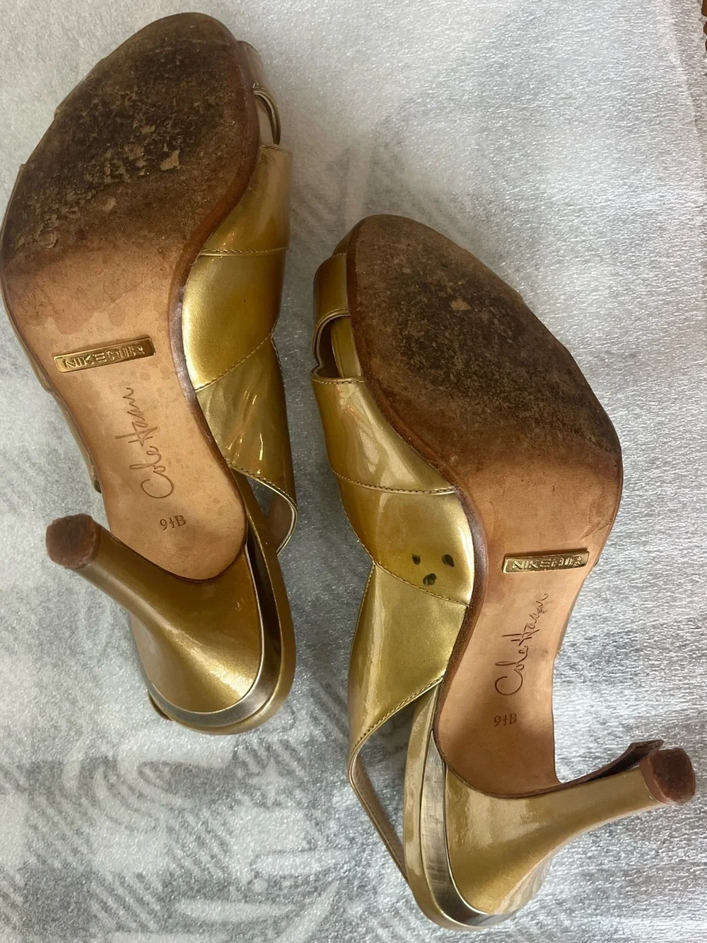 Cole Haan Nike Air Metallic Gold Patent Slingback Peep-Toe Heels PROJECT Piece